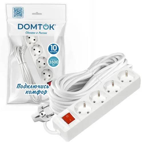 Удлинитель 4х10м с заземл. 16А IP20 3х1 с выкл. бел. DOMTOK 2405 фото 3