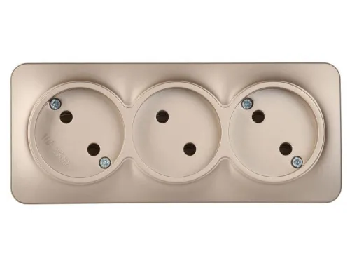 Розетка 3-м ОП GLORY РС23-2-ХШм 10А без заземл. без защ. шторок шампань матов. IEK ERH30-K37M-10 фото 2