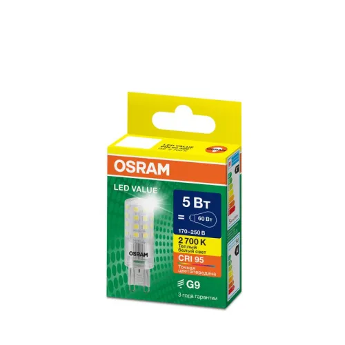 Лампа светодиодная LED G4 Value LVPIN60 5W/927 CRI95 5Вт 2700К 700лм капсульная прозр. G9 170-250В OSRAM 4610590510344 фото 5