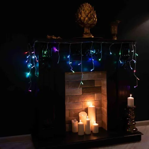 Гирлянда светодиодная "Айсикл" (бахрома) 1.8х0.5м 48LED мультиколор RGB 3Вт 230В IP20 провод прозр. Neon-Night 255-009 фото 2