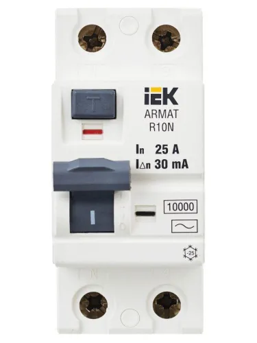 Выключатель дифференциального тока (УЗО) 2п 25А 30мА тип AC ВДТ R10N ARMAT IEK AR-R10N-2-025C030 фото 10
