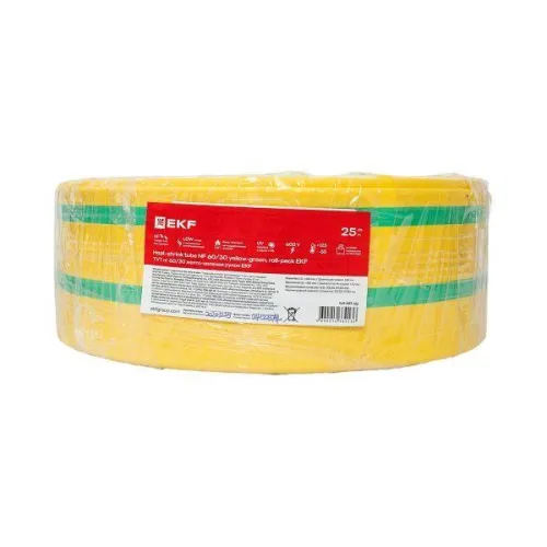 Трубка термоусадочная ТУТ нг 60/30 желт./зел. PROxima (уп.25м) EKF tut-60-yg фото 2