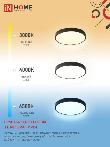 Светильник светодиодный SCANDY SIMPLE-125RGB-RCB 125Вт 3000-6500К 10000лм 230В 400х50мм пульт ДУ черн. IN HOME 4690612062273 фото 5