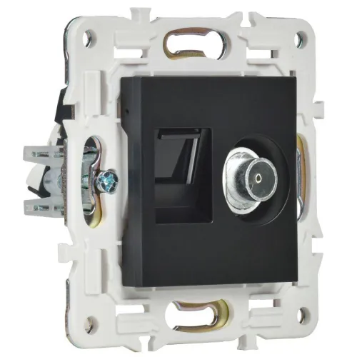 Розетка двойная TV+RJ45 кат.6E SKANDY SK-A15Bl черн. IEK SK-AK20-2-K02 фото 3