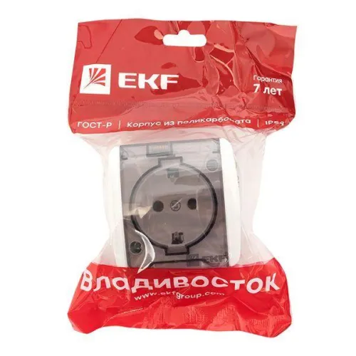 Розетка 1-м ОП Владивосток 16А IP54 с заземл. с прозр. крышкой бел. EKF EQR16-029-30-54-T фото 7
