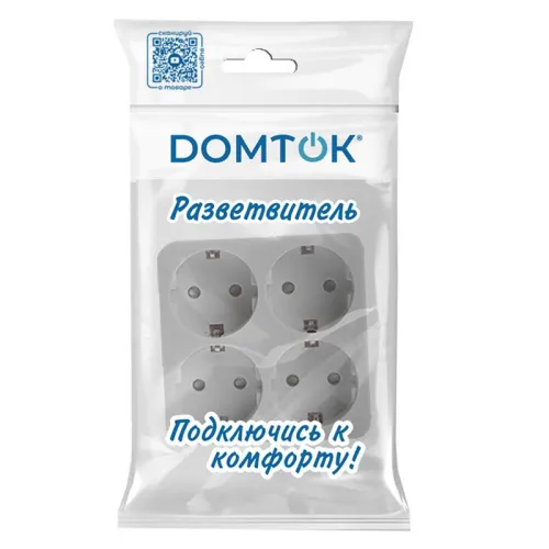 Разветвитель 4-м с заземл. 16А 3500Вт 250В квадрат бел. DОМТОК 2661 фото 2