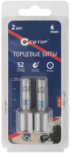 Набор бит с торцевыми магнитными головками 8мм ПРОФИ/Profi 48мм (уп.2шт) Cutop 83-551 фото 4