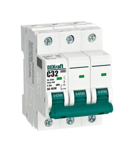 Выключатель автоматический модульный 3п C 32А 6кА ВА-103M без теплозащиты DEKraft 12523DEK