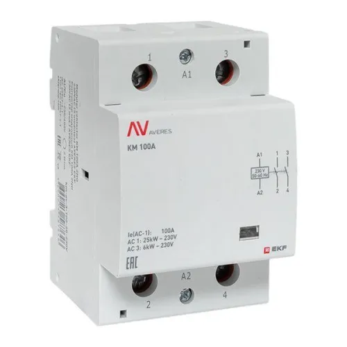 Контактор модульный КМ 100А 2NО 230В AC (3 мод.) AVERES EKF km-av-3-100-20-230V