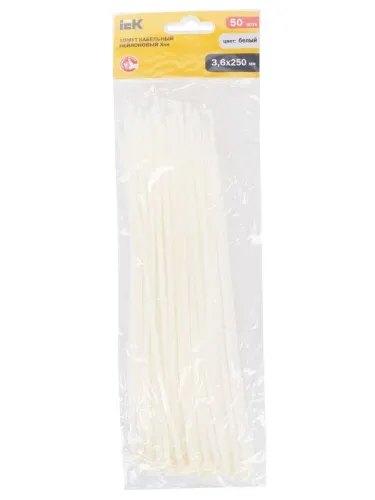 Хомут кабельный 3.6х250 нейл. бел. (уп.50шт) IEK UHH20-D036-250-050 фото 2