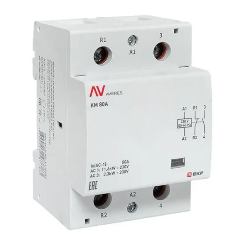Контактор модульный КМ 80А 1NC+1NO 230В AC (3 мод.) AVERES EKF km-av-3-80-11-230V