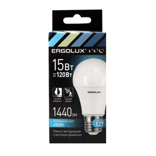 Лампа светодиодная с датчиком LED-A60P-15W-E27-4K PRO 15Вт Е27 4500К 220-240В с Ergolux 14763 фото 2