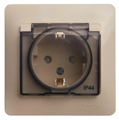 Розетка 1-м СП Glossa 16А IP44 с заземл. защ. шторки с крышкой в сборе беж. SE GSL000248 фото 9