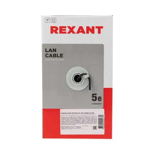 Кабель витая пара U/UTP кат.5E 4х2х24AWG CU LSZH нг(А)-HF OUTDOOR SOLID черн. (305м) Rexant 01-0065 фото 4