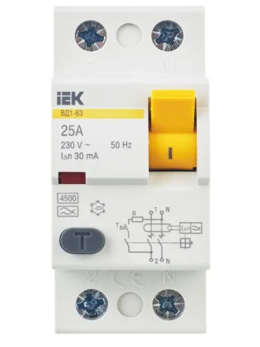 Выключатель дифференциального тока (УЗО) 2п 25А 30мА тип A ВД1-63 KARAT IEK MDV11-2-025-030 фото 2