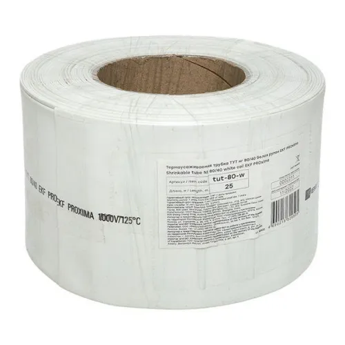 Трубка термоусадочная ТУТ нг 80/40 бел. PROxima (уп.25м) EKF tut-80-w