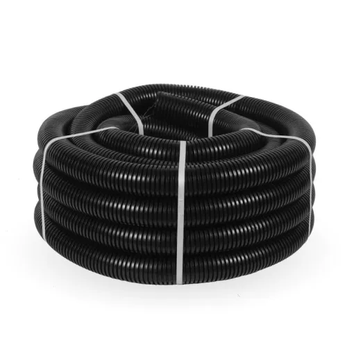 Труба гофрированная ПНД тяжелая d50мм с протяжкой 750 Н безгалоген. (HF) стойкая к УФ черн. (уп.15м) Промрукав PR.025041 фото 2