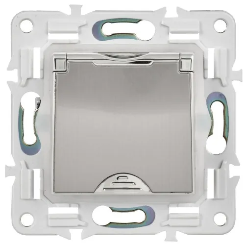 Розетка 1-м SKANDY 16А IP44 с заземл. защ. шторки с крышкой SK-R11N никель IEK SK-R16-16-44-K50 фото 2