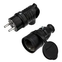 Набор розетка переносная + вилка угловая 16 А IP44 каучук Rexant 111-002-004