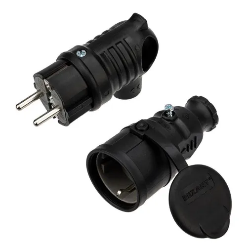 Набор розетка переносная + вилка угловая 16 А IP44 каучук Rexant 111-002-004