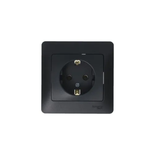 Розетка 1-м СП 1мод. Glossa 16А IP20 с заземл. в сборе антрацит SE GSL000742 фото 3