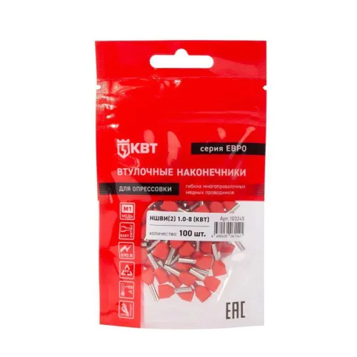 Наконечник штыревой втулочный изолированный НШВИ(2) 1.0-8 ЕВРО красн. КВТ 103245 фото 3
