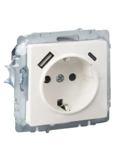 Розетка BRITE РЮш11-1-БрЖ 16А с USB A+C 18Вт с заземл. защ. шторки механизм жемчуж. IEK BR-R14-16-U22-018-K36 фото 5
