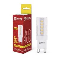 Лампа светодиодная LED-JCD 5Вт 230В G9 3000К 480лм IN HOME 4690612059020