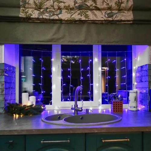 Гирлянда светодиодная "Светодиодный Дождь" 1.5х1м 96LED син. 8Вт 230В IP20 свечение с динамикой с контроллером провод прозр. Neon-Night 235-023 фото 4