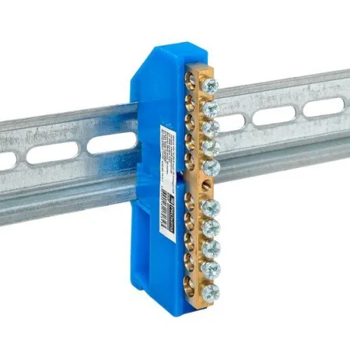 Шина нулевая N 6х9 10 отверстий синий изолятор на DIN-рейку латунь розн. стикер PROxima EKF sn0-63-10-d-r фото 3