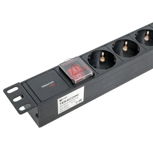 Блок PDU TERACOM PRO 19дюйм 1U 10А 250В 7-м Schuko с выкл. без шнура питания вх. разъем C14 алюм. черн. EKF TRP-HPD-LS-10A-7SH-C14 фото 9