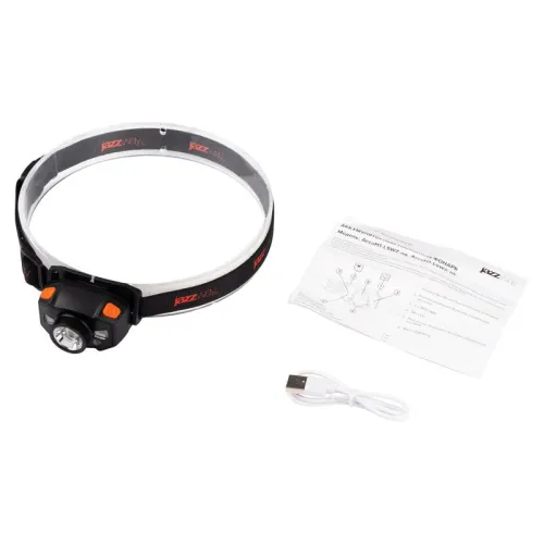 Фонарь аккумуляторный налобный AccuH1-L5WZ-og zoom LED 5Вт + 2хRED SMD IP54 5 режимов: 100проц. 180лм 3.5ч/50проц. 110лм 5.5ч/30проц. 65лм 15ч/красн. 28ч/мигающ. красн. 12ч аккум. 0.8А.ч управл. жестами черн./оранж. JazzWay 5036611 фото 2