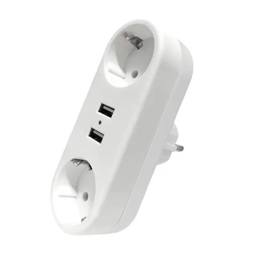 Разветвитель 2-м плоский с заземл.16А 2USB А+А 2.4А 3500Вт бел. DOMTOK 2732