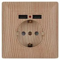 Розетка 1-м СП Solo 4-410-11 P+E Schuko 16А 250В + 2хUSB IP20 с заземл. защ. шторки сосна Intro Б0053720
