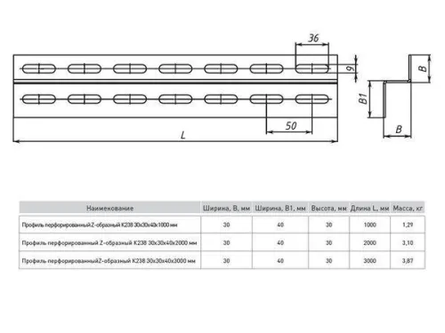 Профиль Z-образный перфорир. 30х40 L1000 2мм К238 HDZ EKF ppz3040-1-2-HDZ фото 2