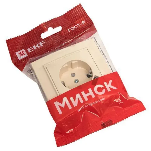 Розетка 1-м СП Минск 16А IP20 с заземл. защ. шторки с заряд. устройством USB 1А беж. EKF ERR16-028-200-USB фото 3