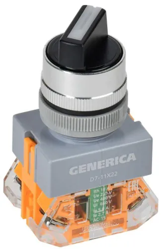 Переключатель D7-11X22 2 полож. 1НО+1НЗ возв. черн. GENERICA BSW50-11X22-3-22-2-K02-G