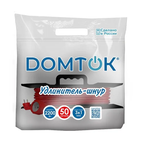 Удлинитель-шнур на рамке 1х50м с заземл. 10А IP20 2.2кВт ПВС 3х1 DOMTOK 2482 фото 2