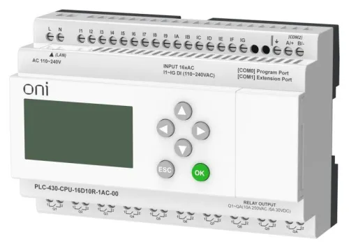 Модуль ЦПУ ПЛК 430 16 DI 10 RO 220В AC с Ethernet портом с экраном ONI PLC-430-CPU-16D10R-1AC-00 фото 5