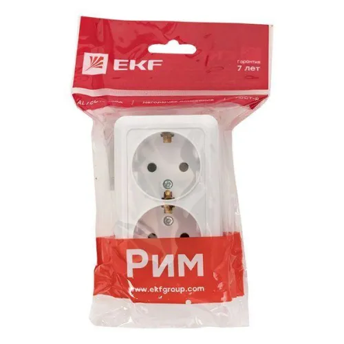 Розетка 2-м ОП Рим 16А IP20 с заземл. бел. EKF ENR16-128-10 фото 5
