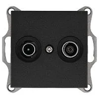 Розетка телевизионная проходная TV + FM 2-м Ф9.5мм механизм антрацит Jasmart G6205B