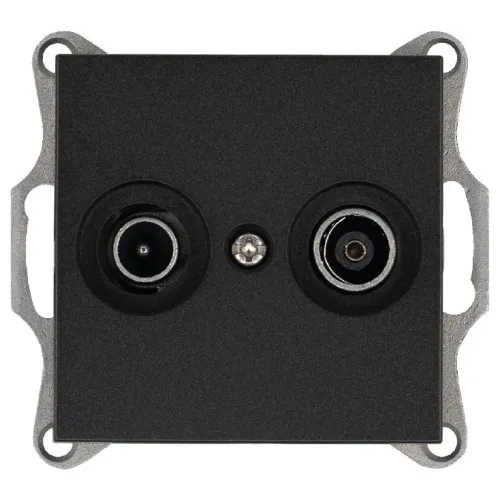 Розетка телевизионная проходная TV + FM 2-м Ф9.5мм механизм антрацит Jasmart G6205B