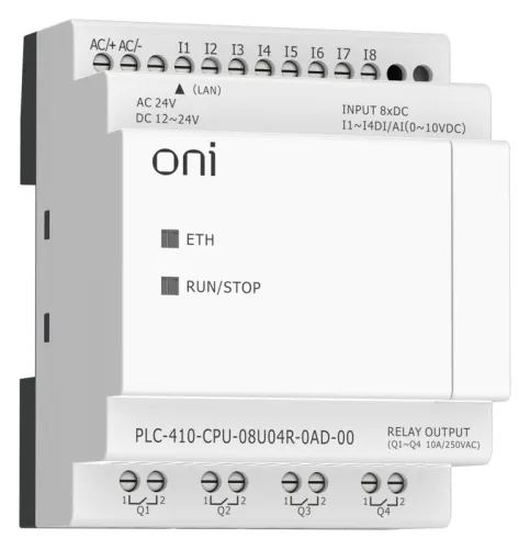 Модуль ЦПУ ПЛК 410 4 DI 4 UI (0-10 В/DI) 4 RO 12В-24В DC или 24В AC с Ethernet портом без экрана ONI PLC-410-CPU-08U04R-0AD-00 фото 4