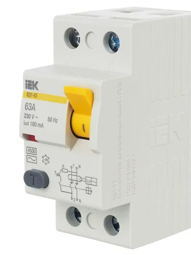 Выключатель дифференциального тока (УЗО) 2п 63А 100мА тип AC ВД1-63 KARAT IEK MDV10-2-063-100 фото 4