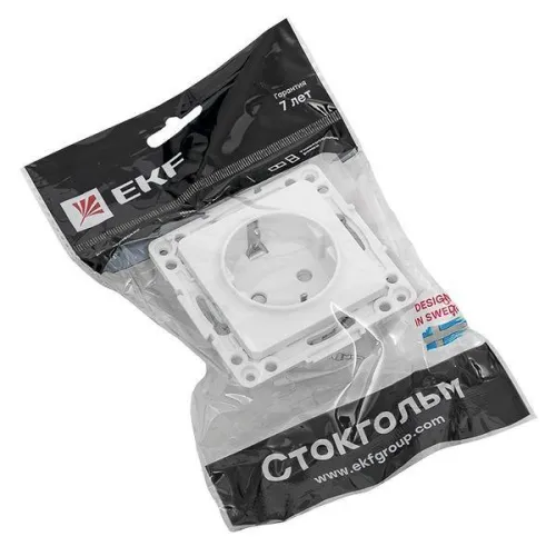 Розетка 1-м СП Стокгольм 16А с заземл. защ. шторки винтов. клеммы механизм бел. PROxima EKF EYR16-028-20 фото 2