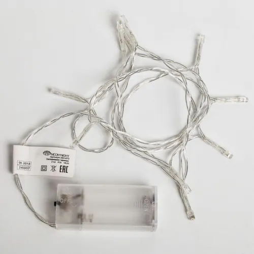 Гирлянда светодиодная универсальная 1.2м 10LED тепл. бел. 0.1Вт IP20 провод ПВХ прозр. элементы питания 2хAA (не в компл.) Neon-Night 303-073 фото 2