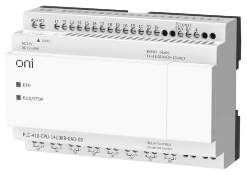 Модуль ЦПУ ПЛК 410 8 DI 6 UI (0-10В/DI) 8 RO 12В-24В DC или 24В AC с Ethernet портом без экрана ONI PLC-410-CPU-14U08R-0AD-00 фото 5
