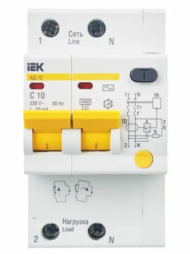 Выключатель автоматический дифференциального тока 2п C 10А 30мА тип AC 4.5кА АД-12 KARAT IEK MAD10-2-010-C-030 фото 4