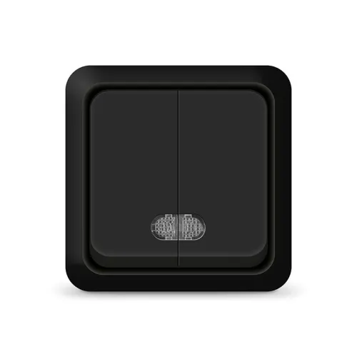 Выключатель 2-кл. ОП Олимп 10А IP20 с подсветкой черн. Universal 2214