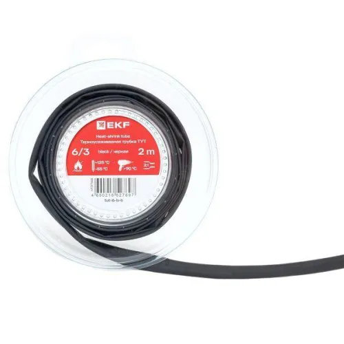 Трубка термоусадочная ТУТ нг 6/3 черн. ролик 2 м EKF tut-6-b-b фото 4